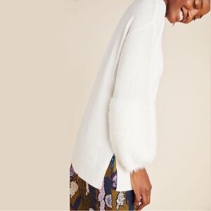 Anthropologie Women's Small Colma Tunic Sweater Fuzzy Cuff Long Sleeve Cream